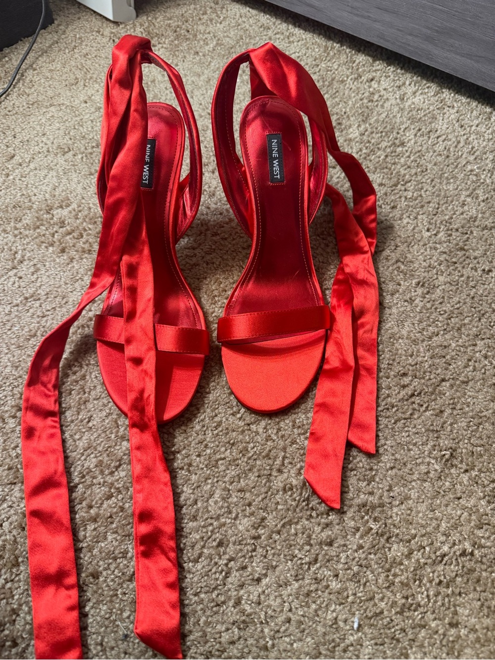 Nine West Red Satin Tie-Ankle Heels